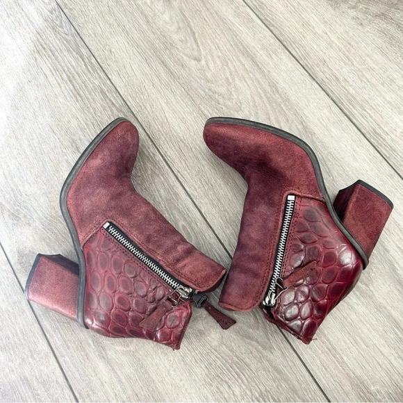 MJUS Croc Pattern Suede Leather Mixed Double Zipper Heeled Boots - Picture 6 of 14